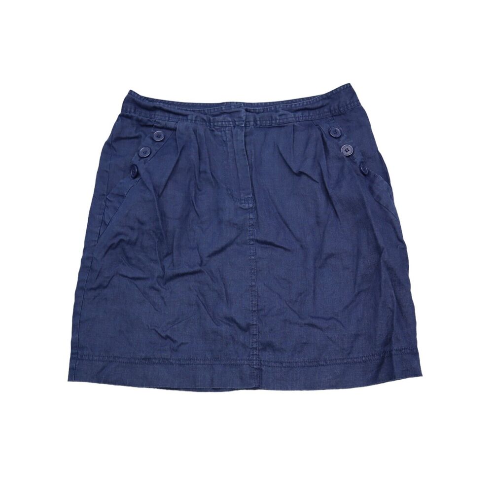 Cynthia Rowley Skirt Womens 4 Blue Straight Pencil Button Pocket Hook Eye Linen